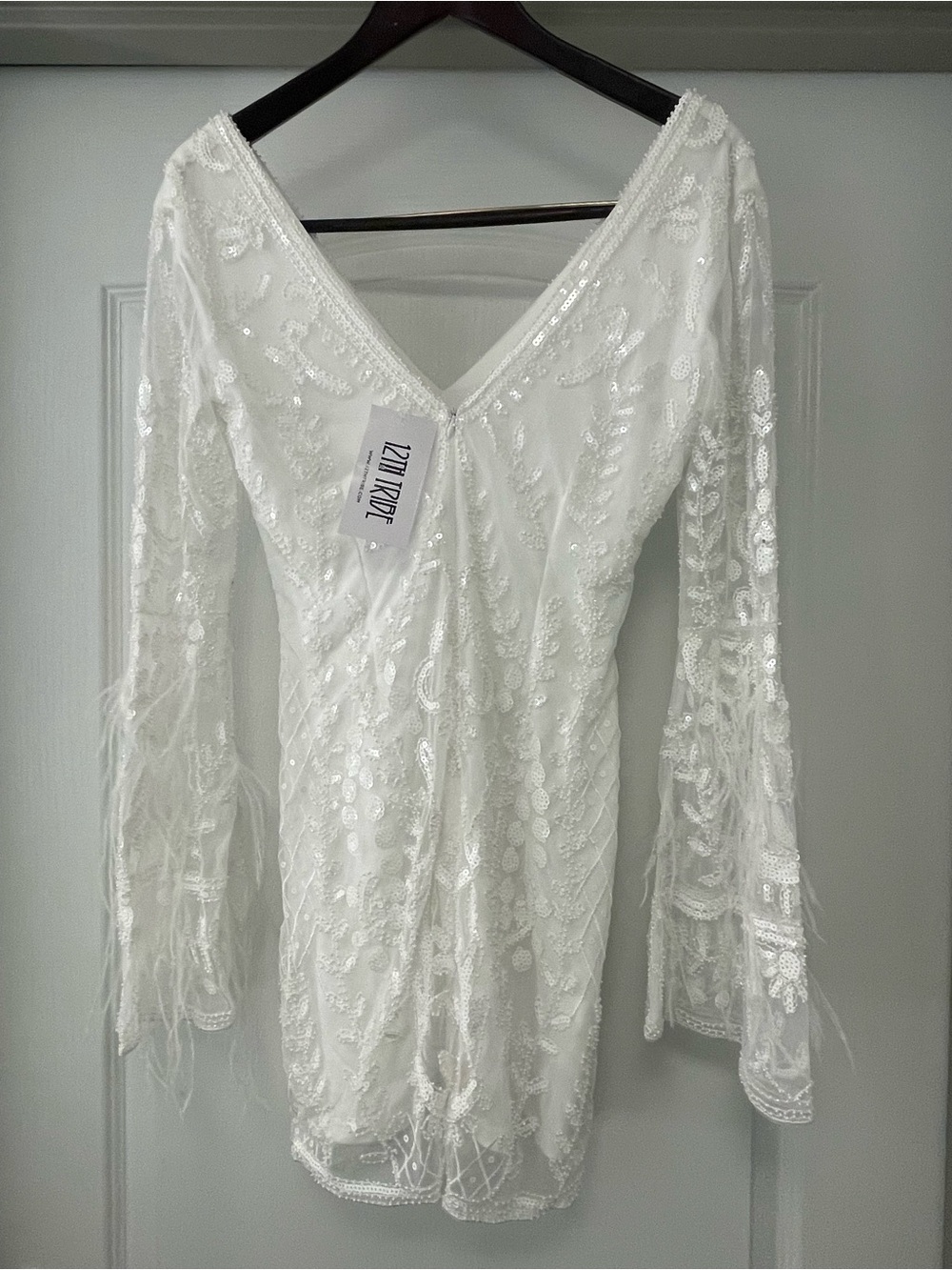 New! 12th Tribe White Sequin & Feather Detail Dress